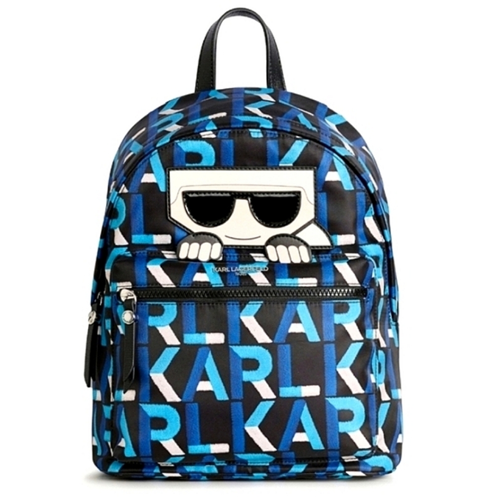 NWT Karl Lagerfeld Paris Women's Logo KL Backpack Zip Around Blue Black OS